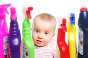 baby with household cleaners
