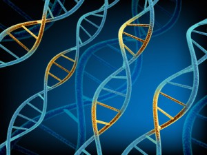 blue and yellow DNA with blue background 