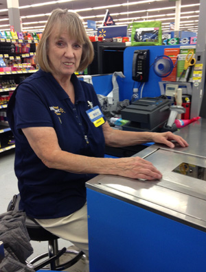 Author Mary Nay working at WalMart