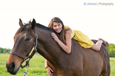 Heather on her horse after the chiari malformation surgery.