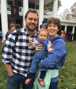 Farmer Waverly trick or treats on UVA's Lawn with her parents in 2014.