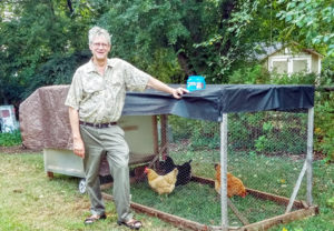 Norm feeds his chickens