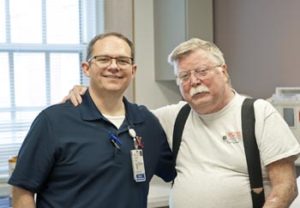 Lung transplant recipient Pat Gutekenst with UVA Transplant Center nurse practitioner Shawn Floyd
