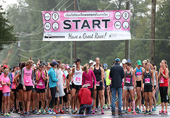 Runners participate in the 35th annual Charlottesville Women's Four-Miler in Charlottesville, VA.