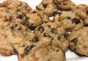 a plate of chocolate chip cookies made with Splenda instead of white sugar