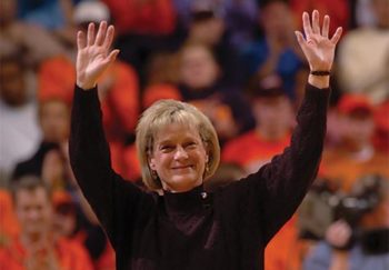 retired coach debbie ryan at a basketball game