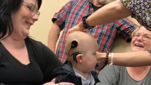 Blaze with his mom, getting a hearing test