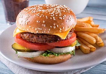 plant-based burger with fries