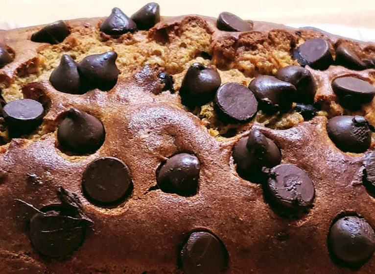 the dark chocolate chips on this chocolate chip bread are good for your heart