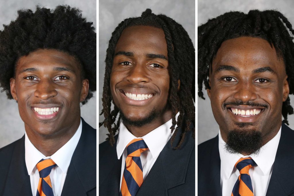 UVA football players Lavel Davis Jr., Devin Chandler and D’Sean Perry