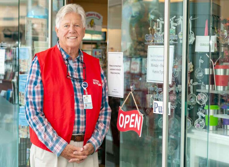 Dave Kohstall had the lungs of a smoker. He now volunteers at the UVA Health gift shop in Charlottesville.