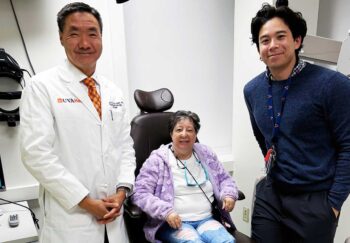 Kelly and Dr. Jun. Kelly came to UVA Health for cataract surgery.